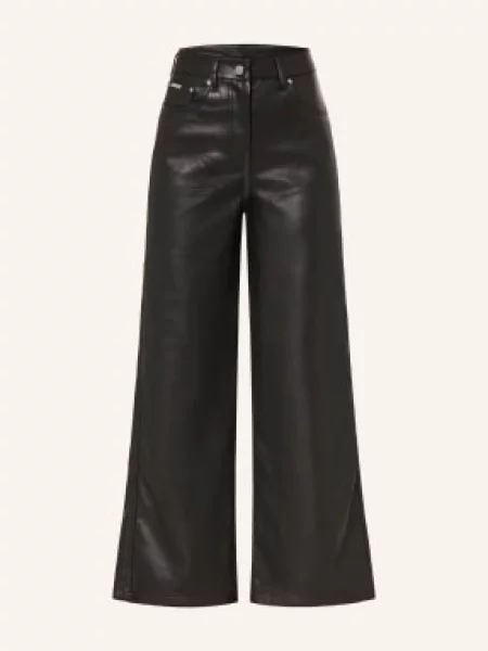 Calvin Klein Jeans Spodnie Marlene W Stylu Skórzanym schwarz czarne