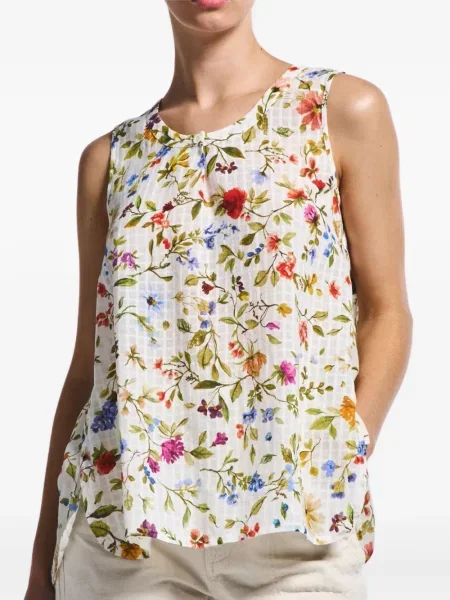 Top High cu model floral cu imagine alb
