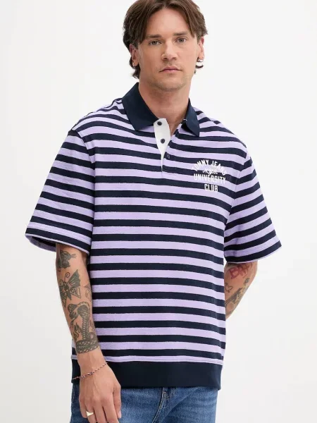 Bombažen polo Tommy Jeans vijolična