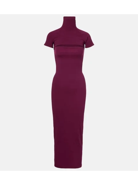 Rochie midi Alaïa din jerseu până la genunchi de costum bordo