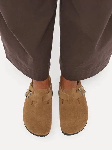 Birkenstock чехли сабо от велур Boston Suede Leather кафяво