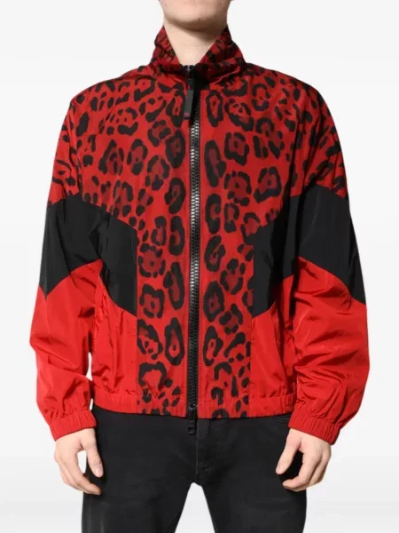 Geacă bomber Dolce & Gabbana cu imagine cu model leopard roșu
