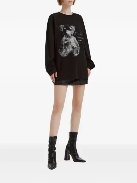 Ursuleț de pluș lung tricou We11done cu imagine negru