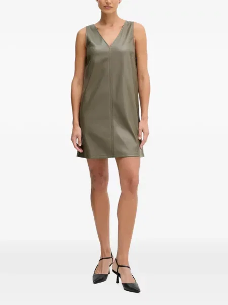Rochie mini Benetton din piele cu decolteu în V verde
