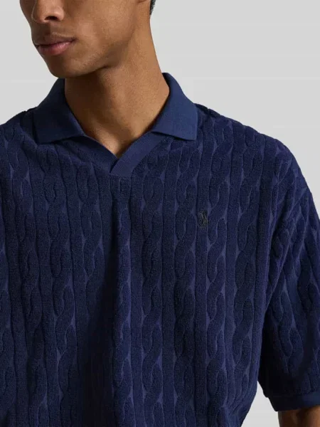 Koszulka polo o kroju relaxed fit z czystej bawełny w imitacji dzianiny Polo Ralph Lauren granatowa