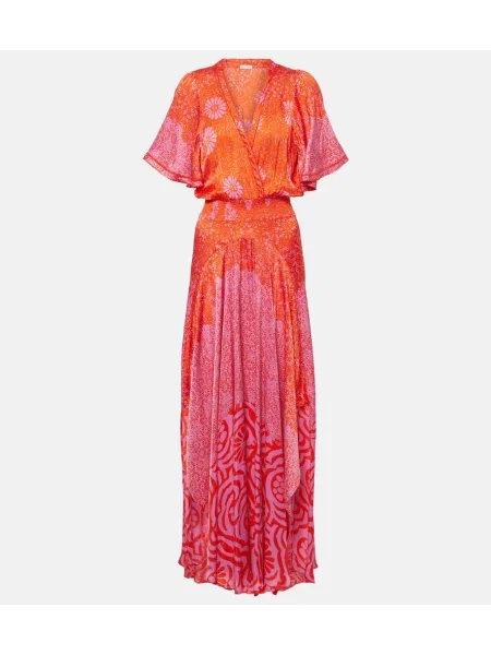 Rochie maxi Poupette St Barth cu imagine cu crăpătură de costum roz