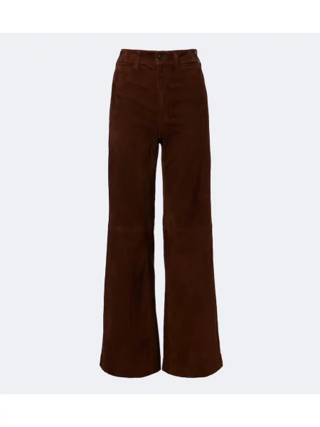 Pantaloni Polo Ralph Lauren din piele de căprioară evazate maro