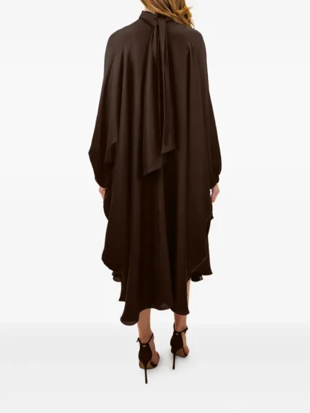 Rochie midi Azeeza cu funde până la genunchi de costum maro
