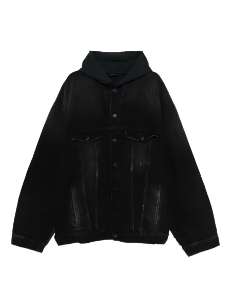 Geacă Balenciaga cu broderie cu glugă negru