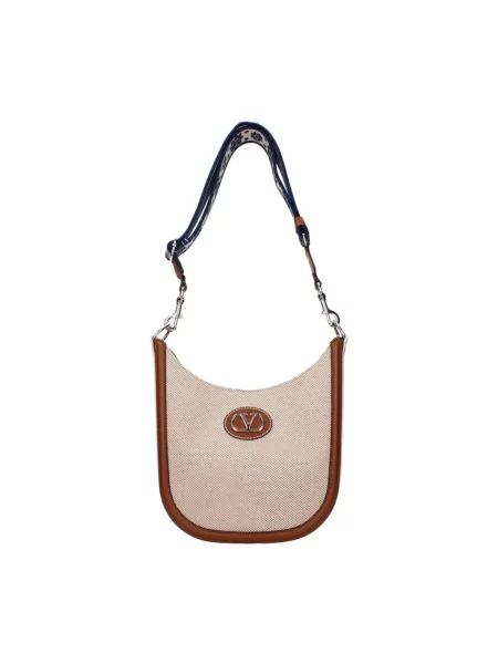 Lniana torebka crossbody Valentino Garavani beżowa