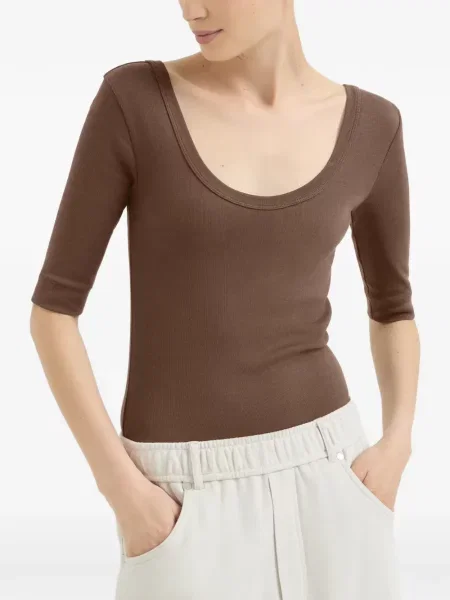 Tricou Brunello Cucinelli din jerseu maro