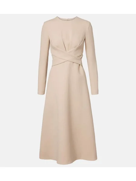 Sukienka midi Emilia Wickstead wełniana do kolan garniturowa beżowa