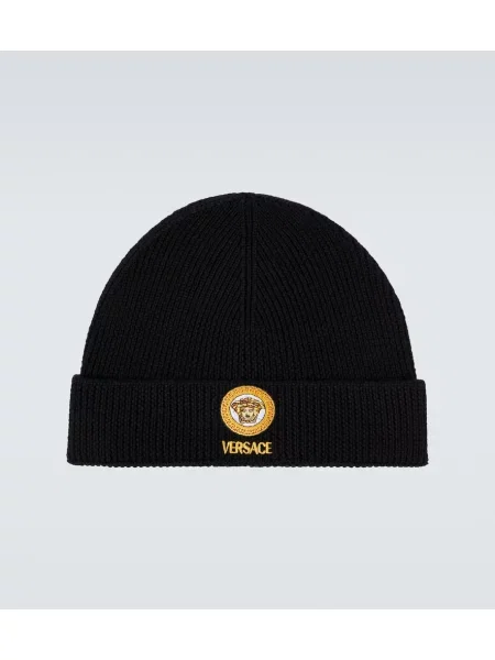 Volnena kapa Versace z vezenjem črna