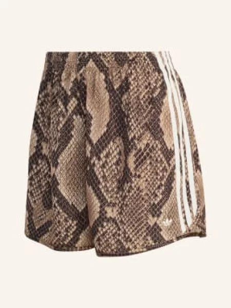 Adidas Originals Saténové Šortky Snake Print Satin béžová / tmavě hnědá bílá