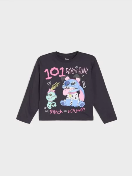 Sinsay tričko s dlouhými rukávy Stitch námořnická modrá