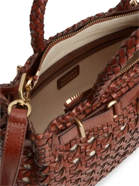 Geantă Tommy Hilfiger din piele țesută maro