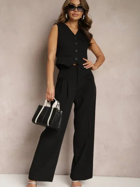 Pantaloni eleganți de costum cu talie înaltă Lainiva negri