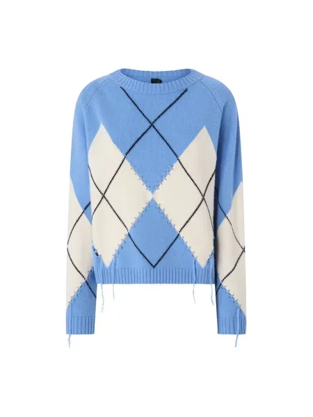 Dzianinowy sweter Pinko z wzorem argyle niebieski