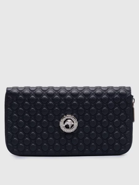 Шкіряний гаманець з металевою емблемою у вигляді голови орла Stefano Ricci синій