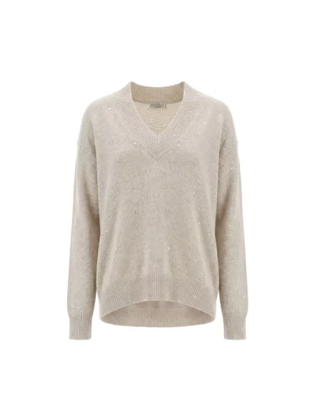 Dzianinowy sweter Brunello Cucinelli beżowy
