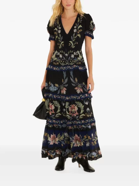 Rochie maxi Farm Rio cu model floral cu imagine negru