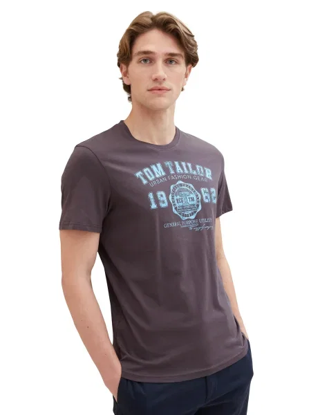 TOM TAILOR Tricou azuriu / grafit gri