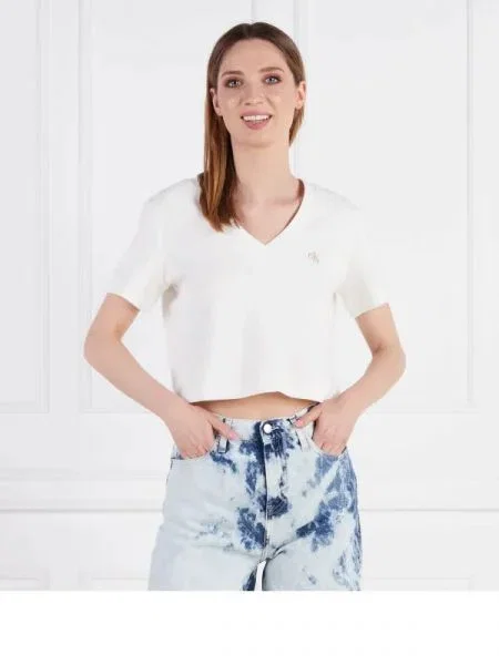 CALVIN KLEIN JEANS Tricou WAFFLE | Cropped Fit alb