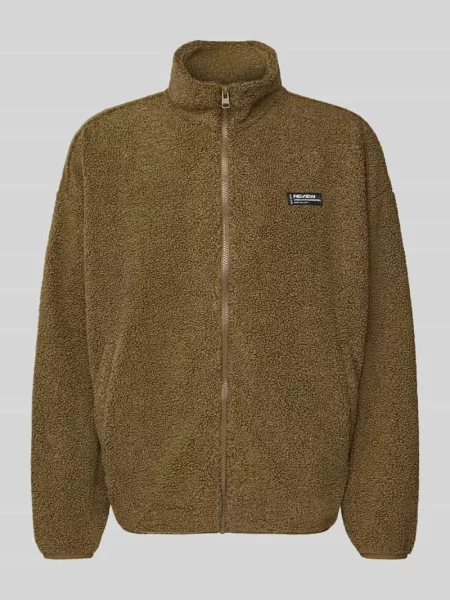 Kurtka polarowa ze stójką i detalem z logo Review khaki