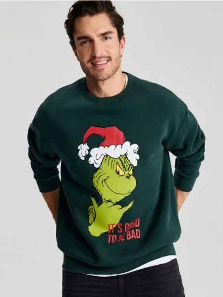Sinsay Mikina s kulatým výstřihem s potiskem Grinch zelená