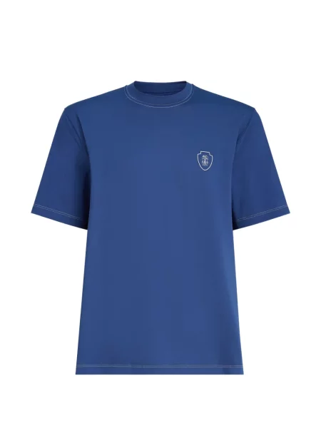 Tricou Brunello Cucinelli cu decolteu în U cu autograf albastru