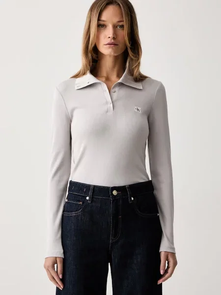 Tricou cu mânecă lungă Calvin Klein Jeans gri