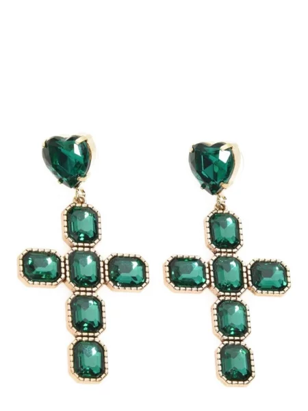 Náušnice Diana Earrings Cross Crystals Emerald zlatá / tmavě zelená