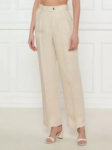 Ba&sh Pantaloni PEANUT | Relaxed fit | cu adaos de in bej