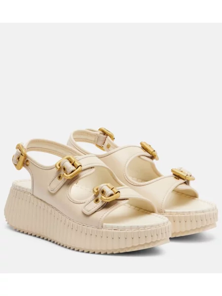 Sandale Chloé din piele cu platformă alb
