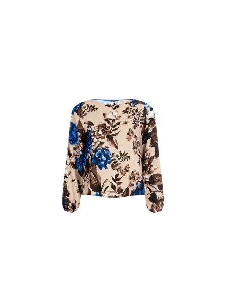 Bluzka Rinascimento z długim rękawem w kwiatki niebieska