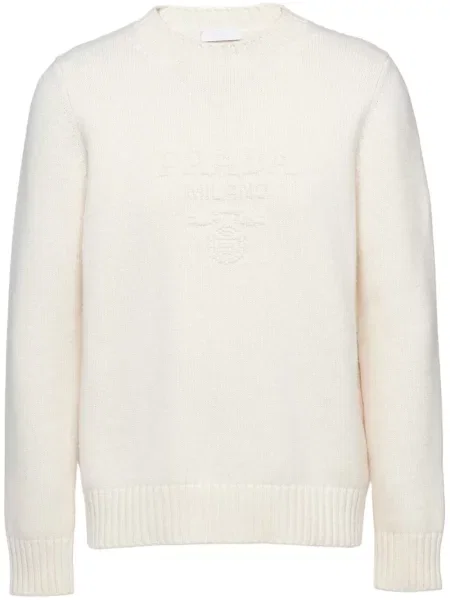 Pulover Prada cu broderie de lână alb
