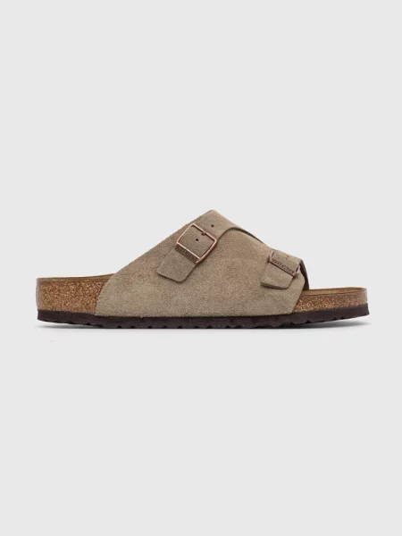 Велурени чехли Birkenstock сиво кафяво