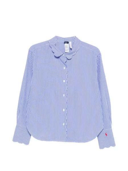 Kožené pruhované tričko Polo Ralph Lauren s autogramem modré