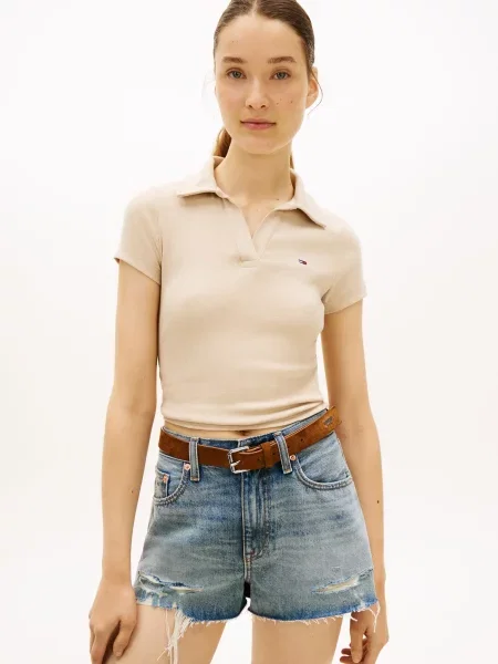 Tommy Jeans polo tričko dámske s elastanom béžová