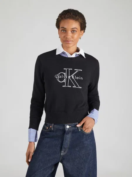 Calvin Klein Jeans Sveter / biela čierna