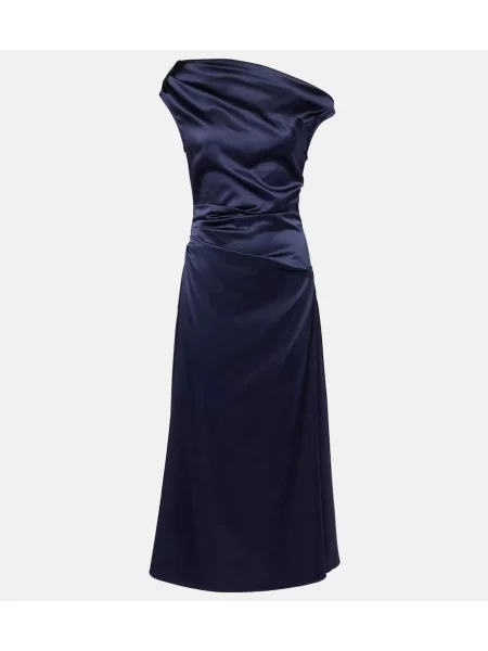 Svilena maksi obleka Staud modra