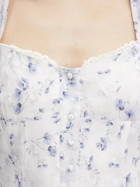 Rochie midi Bardot cu model floral cu imagine alb
