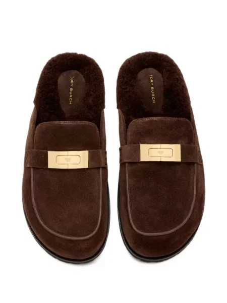 Papuci tip mules Tory Burch din piele de oaie maro