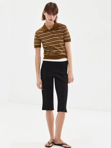 Sweter z dzianiny z kołnierzykiem polo karmelowy brąz Kobieta XXS MANGO