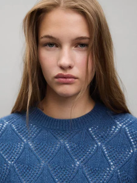 Sweter ażurowa dzianina Teen L MANGO TEEN niebieski