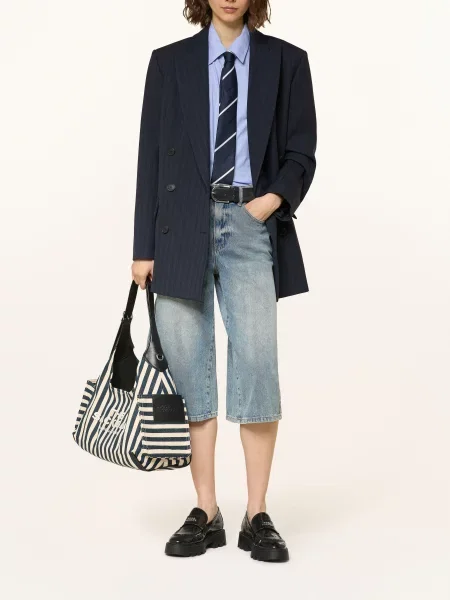 Marc Jacobs Taška Přes Rameno The Stripe Canvas Belted Sack Bag béžová / tmavě modrá černá