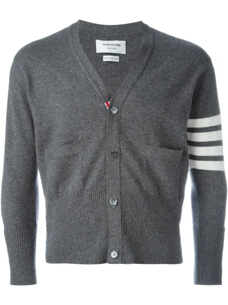 Cardigan Thom Browne din cașmir cu dungi cu decolteu în V gri