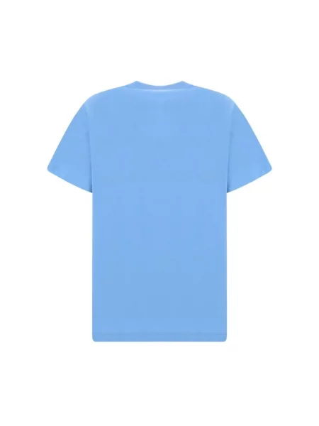 T-shirt basic Ganni w tygrysie prążki z dżerseju z dekoltem w kształcie litery U niebieski