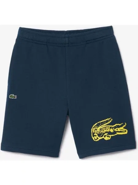 Krótkie spodenki dziecięce Lacoste Print Fleece granatowe żółte 16 niebieskie