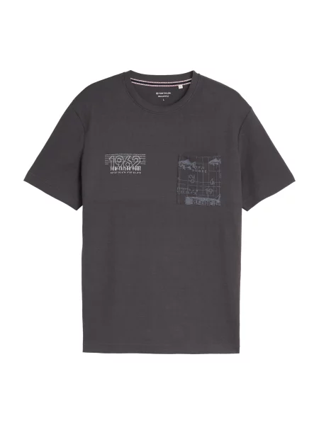 TOM TAILOR Tricou gri deschis / gri închis alb
